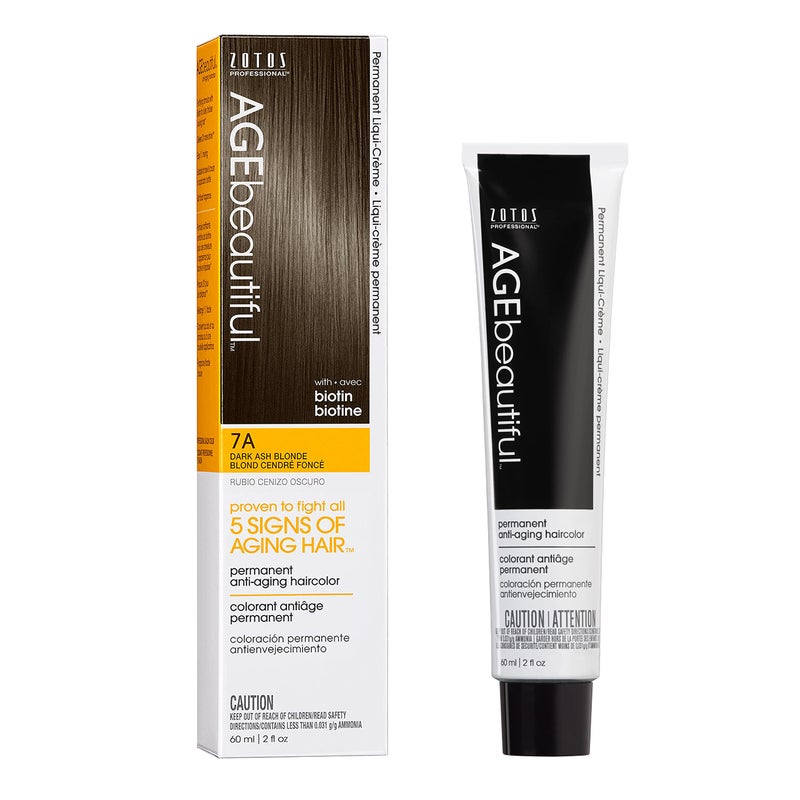 AGE beautiful Permanent Hair Color Dye Liqui Creme | 100% Gray Coverage | Anti-Aging Haircolor | Biotin for Thicker, Fuller Hair | Professional Salon Coloring | 7A Dark Ash Blonde - Image 1